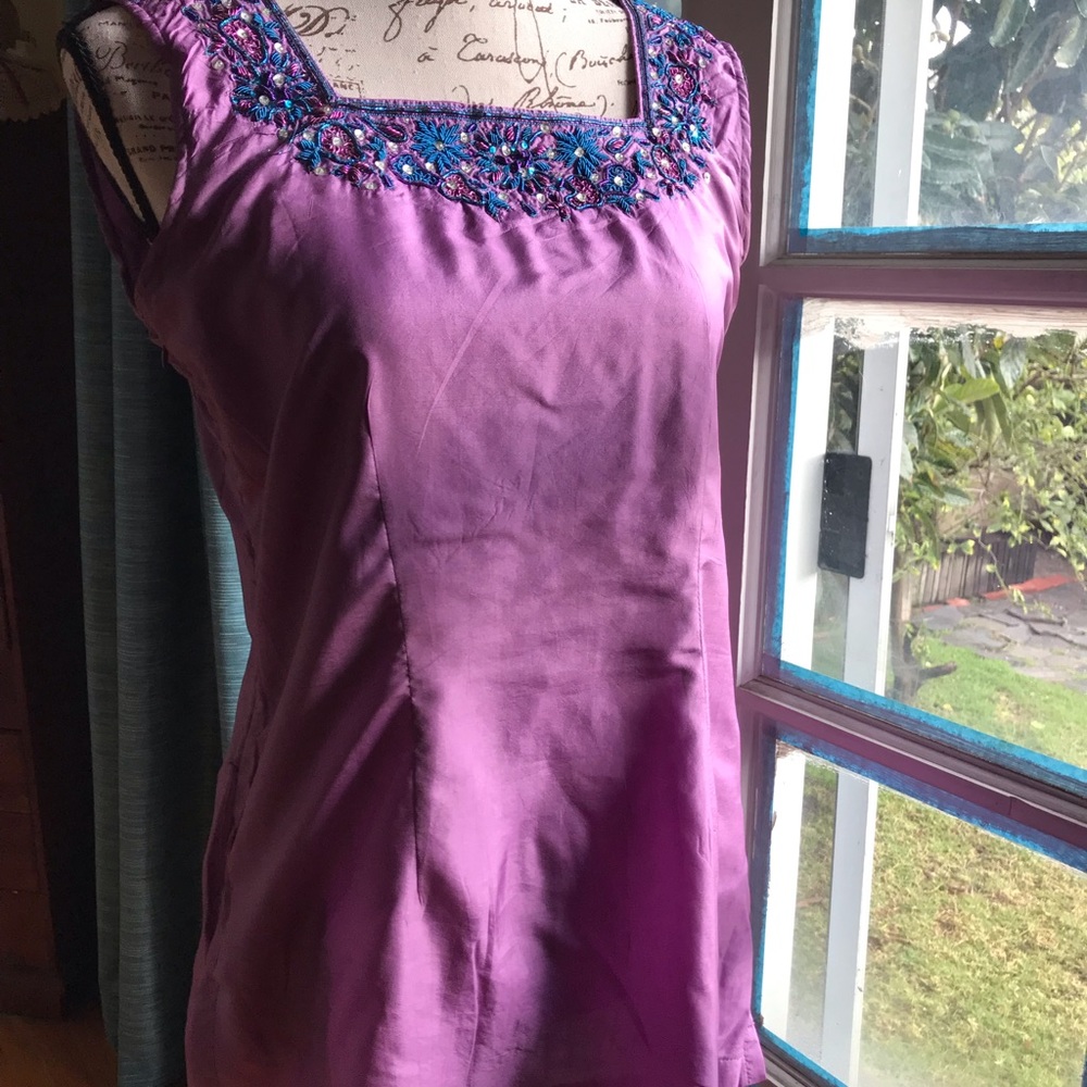 Silk embroidered pant suit and scarf